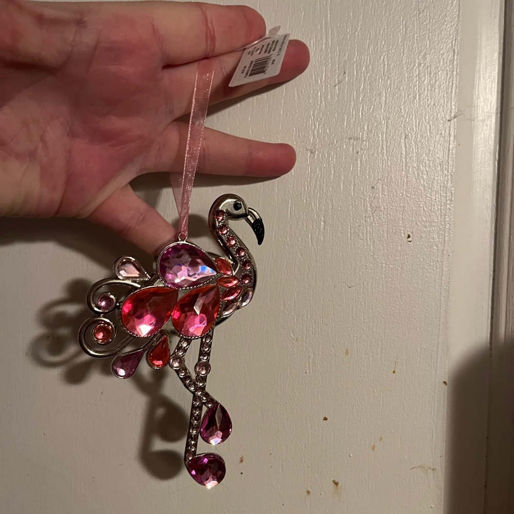 Brand new flamingo ornament: pink, black and sliver